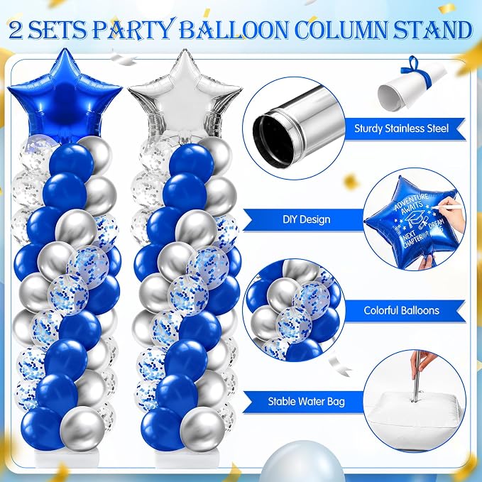 Lunmon 2 Sets Navy Blue Silver Balloon Column Stand Kit - Image 3