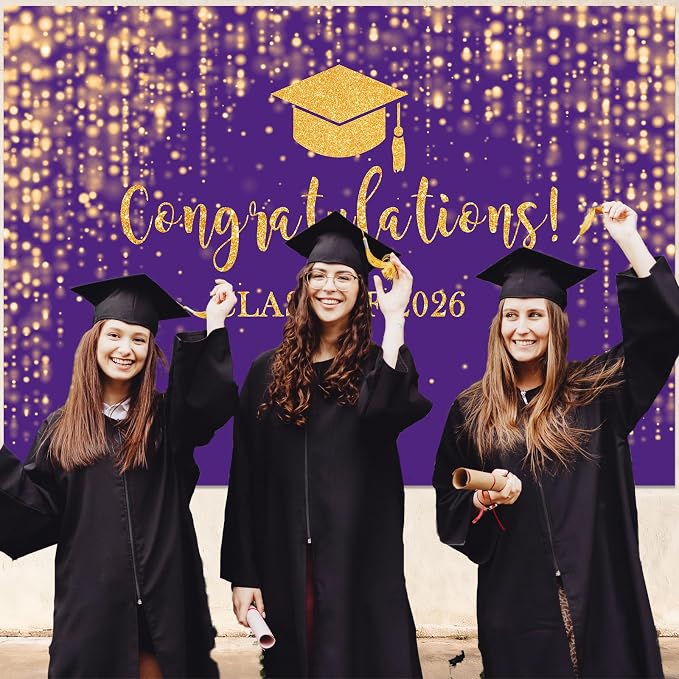 Mocsicka Class of 2026 Backdrop Purple Gold Glitter Bokeh Graduation Party - Image 5