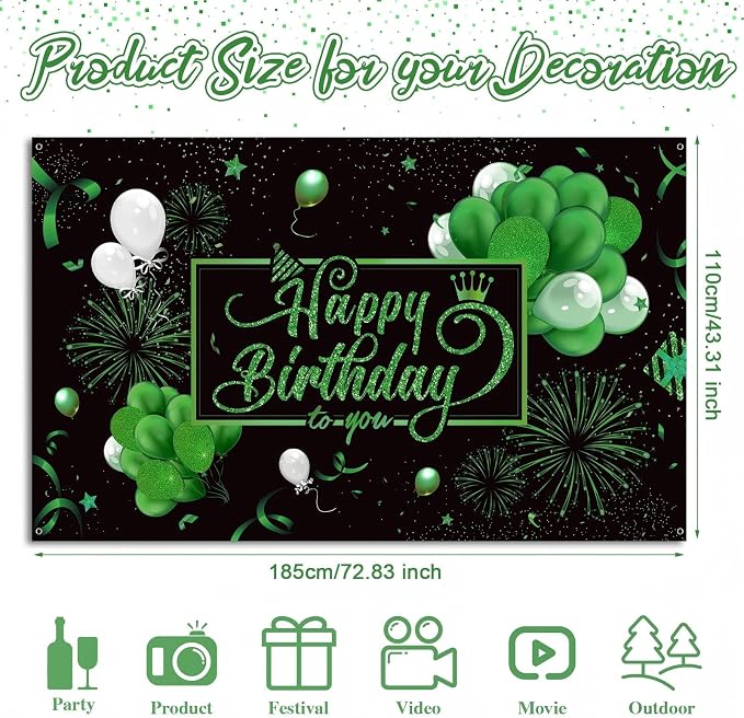 Blulu Happy Birthday Backdrop Banner Sign Poster Large Fabric Glitter Balloon - Image 2