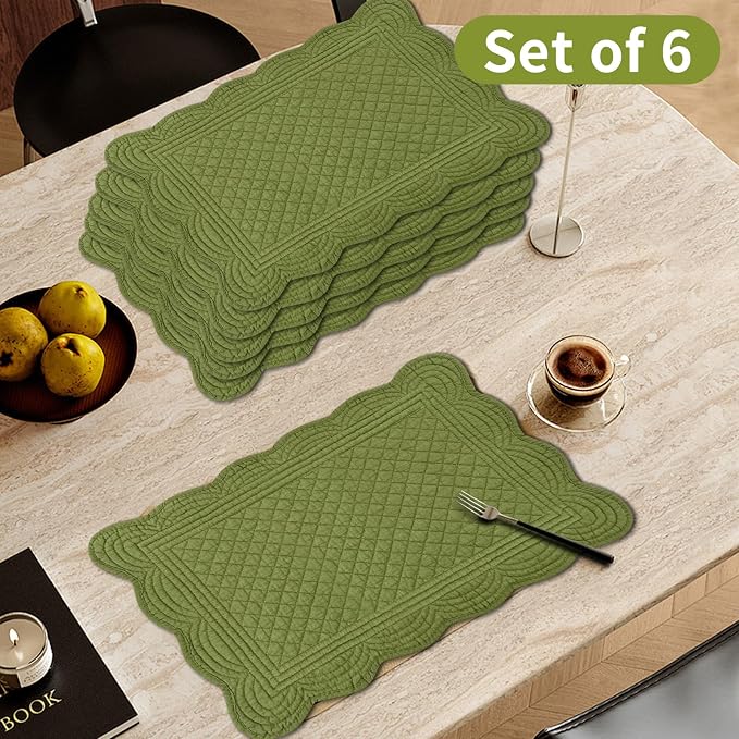 6 PC Quilted Placemats, 100% Cotton Fabric Washable Cloth Table Mats - Image 2