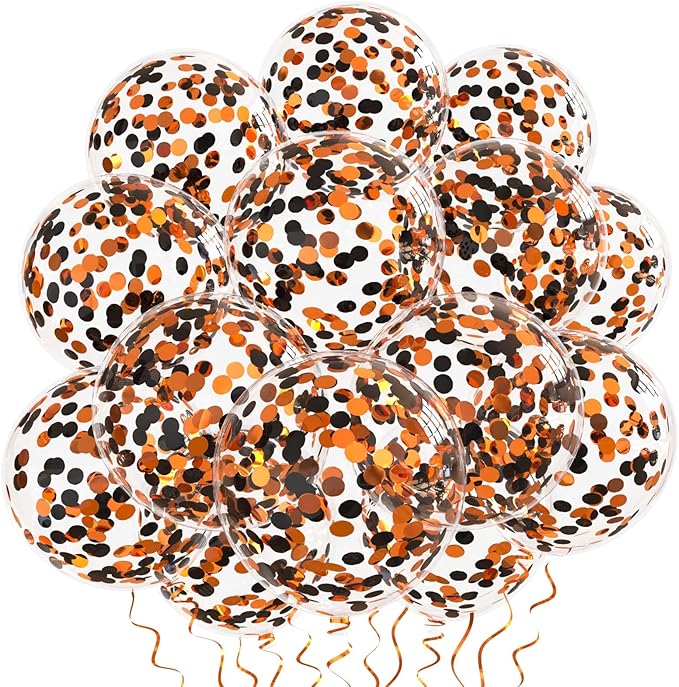 Orange Black Confetti Balloons 25 Pcs, 12 Inch Thickened Clear Latex Balloon by VHUWE