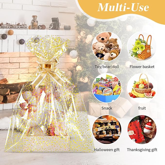COQOFA 10 Pieces Large Cello/Cellophane Bags 18x30 Inches Clear Basket Gift - Image 6