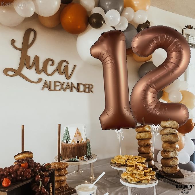 KatchOn Coffee Brown Number 12 Balloon 40 Inch, 12th Birthday Balloon Decor | - Image 6