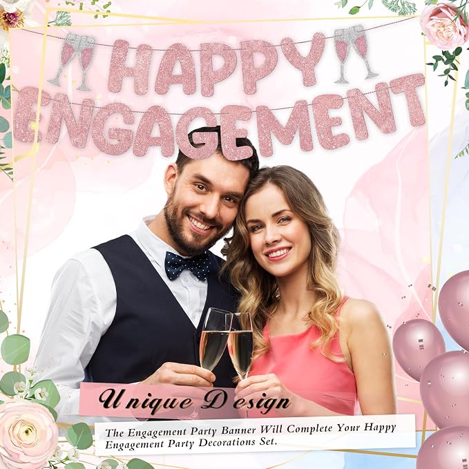 Pre Strung Happy Engagement Banner Glitter Engagement Party Decorations - Image 5