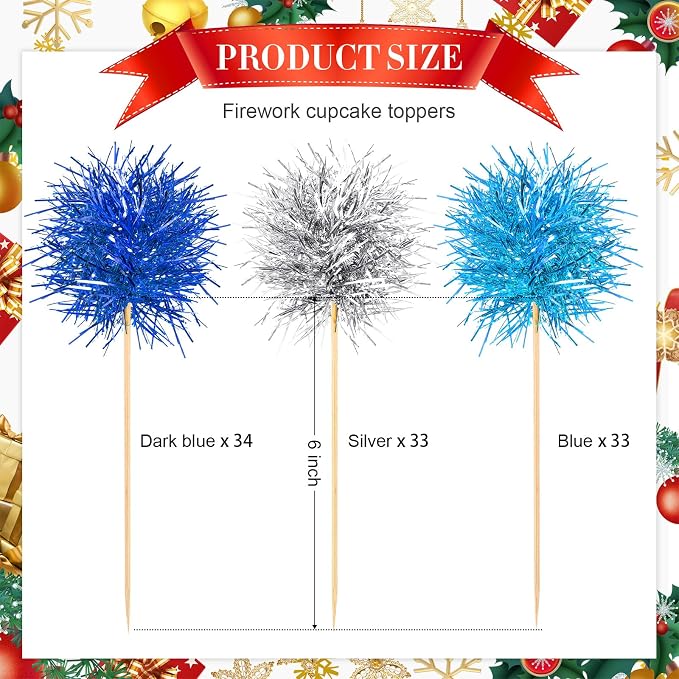 Chinco 100 Pcs Foil Firework Cupcake Toppers Sparkle Tinsel Cake Toppers Cake - Image 2