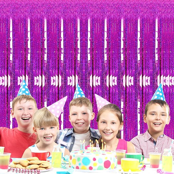 2 Pack 3.2ft x 8.2ft Hot Pink Metallic Tinsel Foil Fringe Curtains, Photo Booth - Image 6