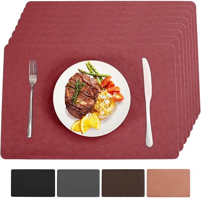 Vinyl Red Placemats Set of 8 Wipeable Waterproof Table Mats | Heat Resistant by BxzanDya-LifeSmartMaker