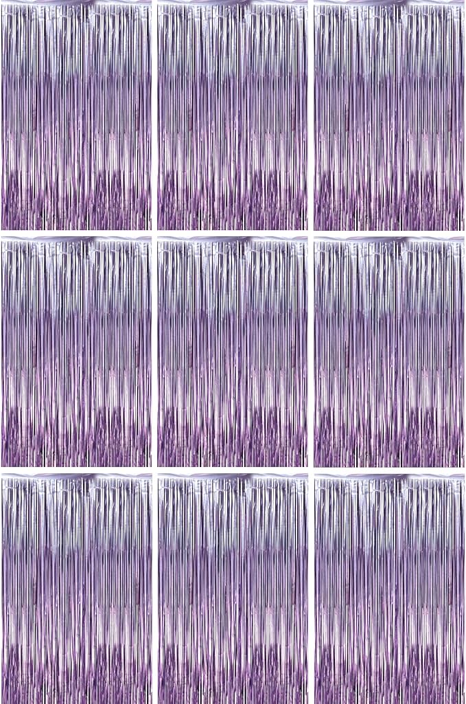 Voircoloria Light Purple Foil Fringe Backdrop Curtains, Birthday Party by Voircoloria