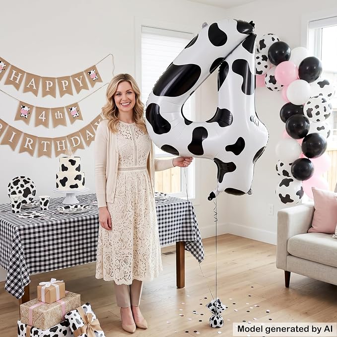 40" Cow Print Foil Number 4 Balloon - Image 4