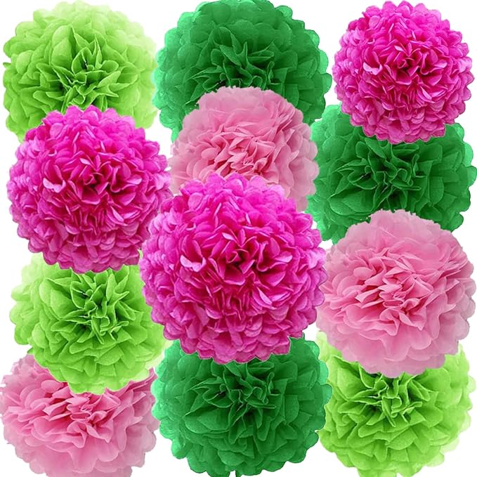 We Moment Pink and Green Tissue Paper Pom Poms，Hanging Pom Poms Flower by We+Moment