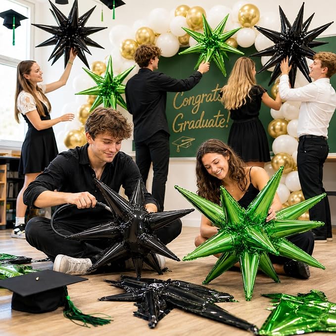 HILAVO 6PCS Black Green Star Balloons, 22Inch Huge Explosion Star Balloons - Image 6