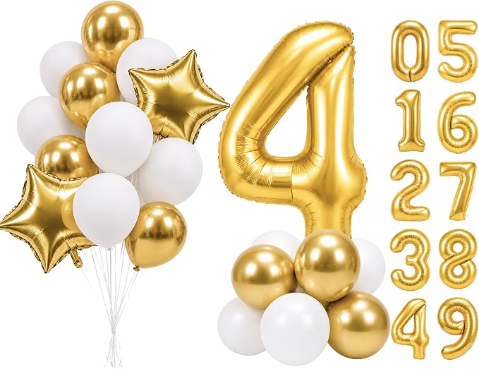 PartyWoo Number Balloons 40 Inch Gold Number 4 Kit 25pcs by PartyWoo
