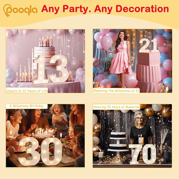 Pooqla 50th Birthday Decorations for Women Men, Light Up Numbers 50 for Party Table Backdrop Wall Decors, 50th Birthday Gift for Her Him, Marquee Number for Wedding Anniversary Decorations