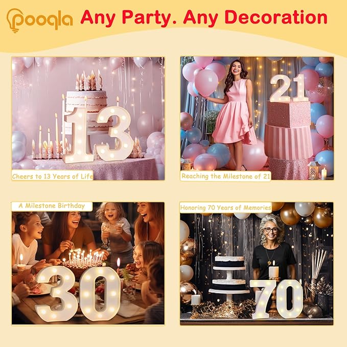 Pooqla Decorative Led Light Up Number Letters, White Plastic Marquee Number Lights Sign 16th Birthday Decorations for Girls Boys Party Wedding Decor Battery Operated Number (16)