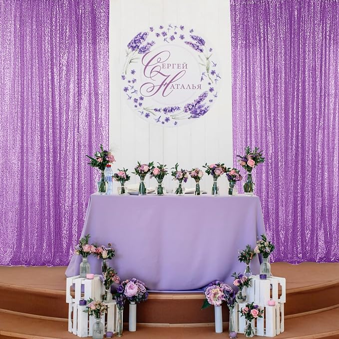 Sugargirl Lavender Purple Sequin Backdrop Curtain 4 Panels 2FTx8FT Glitter - Image 2