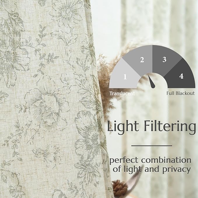 jinchan Floral Linen Curtains Lined 108 Inch Farmhouse Back Tab 2 Panels | - Image 4