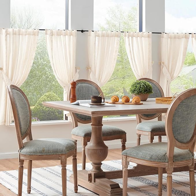 jinchan Ivory Floral Embroidered Short Linen Curtains 54×54 Inches 2 Panels | - Image 8