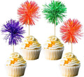 Gyufise 30Pcs Foil Firework Cupcake Toppers Sparkle Tinsel Cake Toppers Tinsel by Gyufise