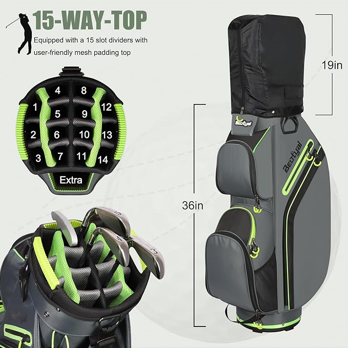 Cart Golf Bag 15 Way Organizer Divider Top Golf Club Bags Lightweight Golf Cart Bags for Men Women with Cooler, Rain Cover