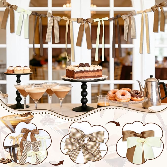 Brown Plaid Bow Garland Banner, Espresso Martini Theme Bow Garland Gingham - Image 4
