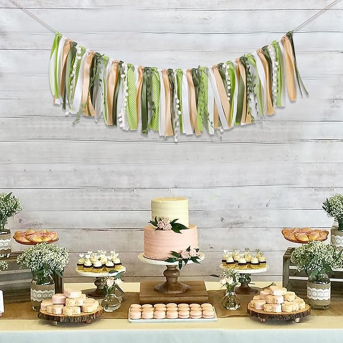 Greenery Ivory Gold Ribbon Garland - Image 5