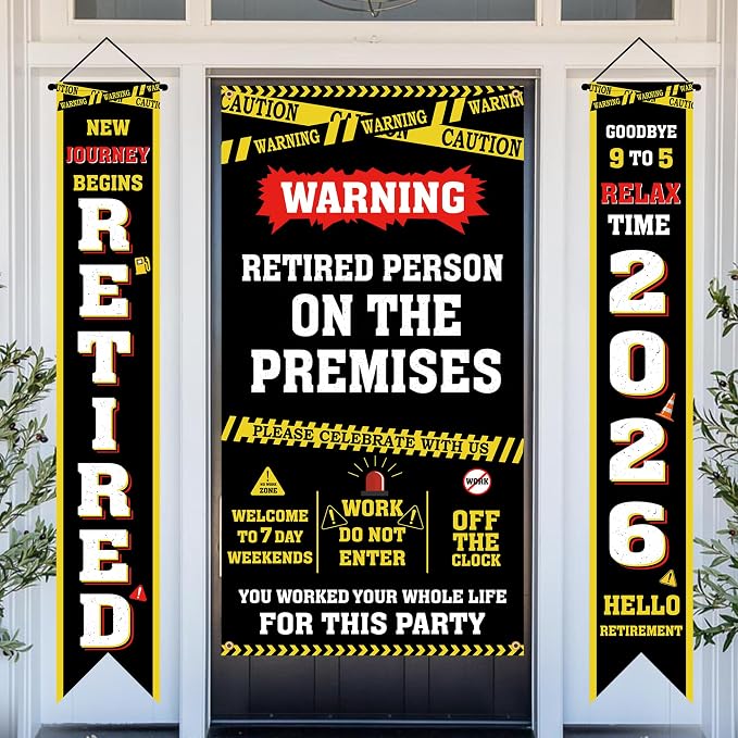 Holkcog Retirement Party Decorations, Caution Logos Retired Person Banner | - Image 3
