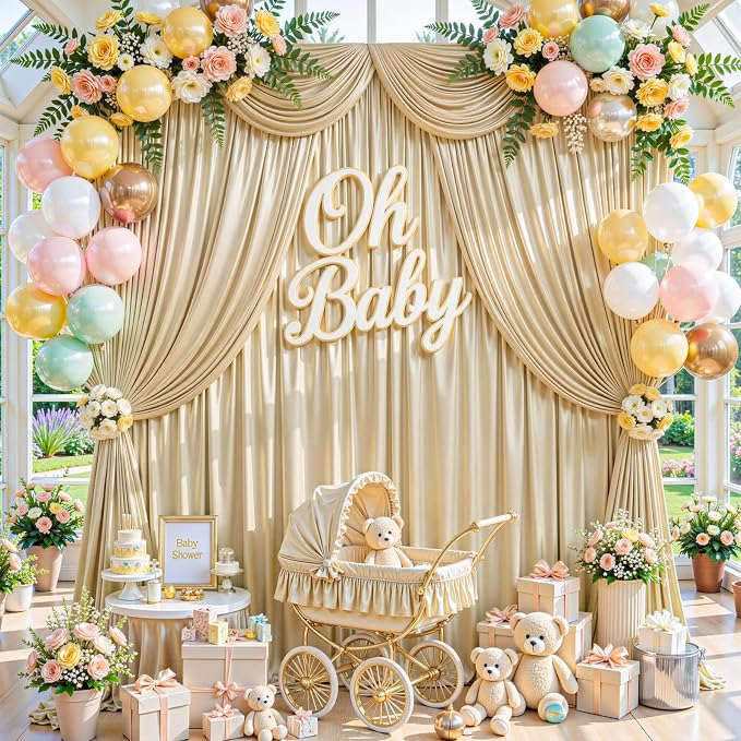 10x10ft Champagne Beige Glitter Backdrop Curtain - Image 7