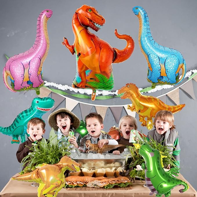 Dinosaur Foil Balloons Set, 7 Pieces Large Dinosaur Aluminum Mylar Balloons - Image 2
