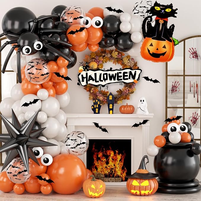 Halloween Balloon Arch Garland Kit, Explosion Star Black Cat Pumpkin Foil by OTLGEUA