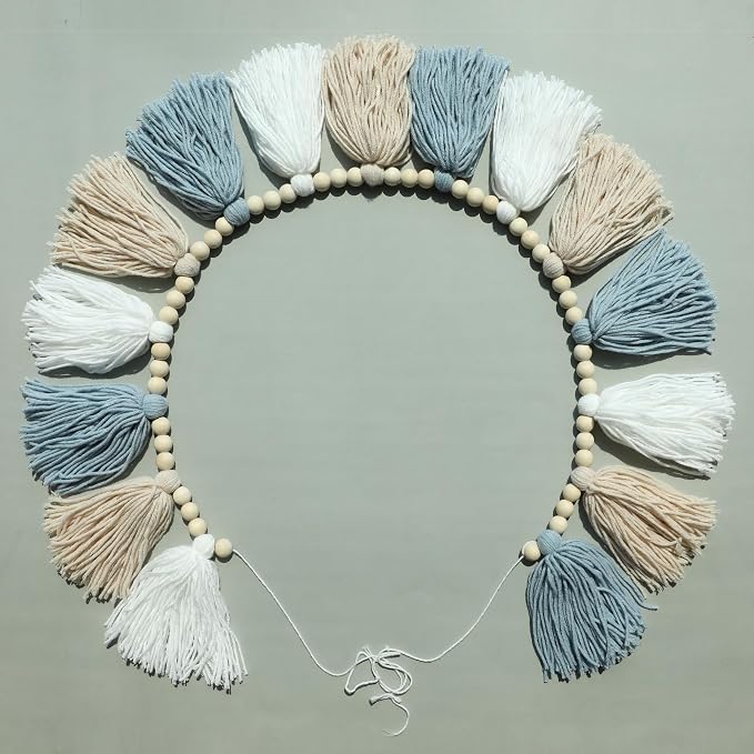 DCJHFJ Boho Blue Tassel Garland Wall Hanging - Image 3