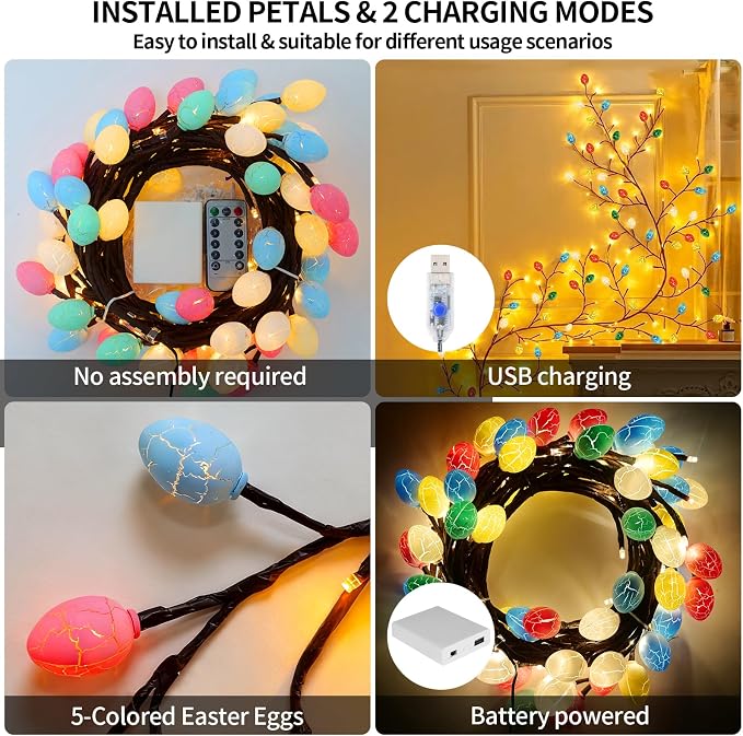 4FT 48LED USB Easter Egg Tree Branch Lights - Image 4