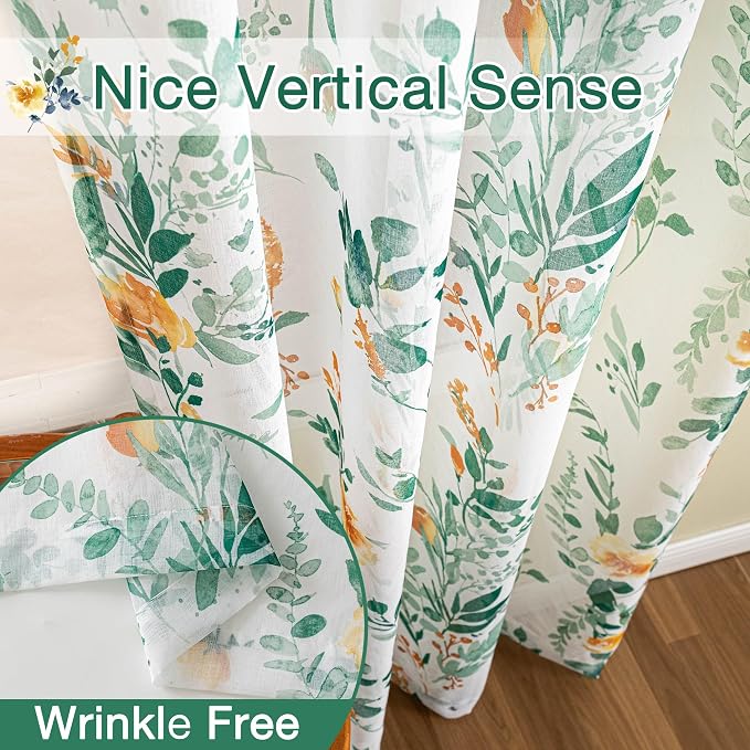 MYSKY HOME Green Sheer Floral Curtains 95 Inch Length - Image 5