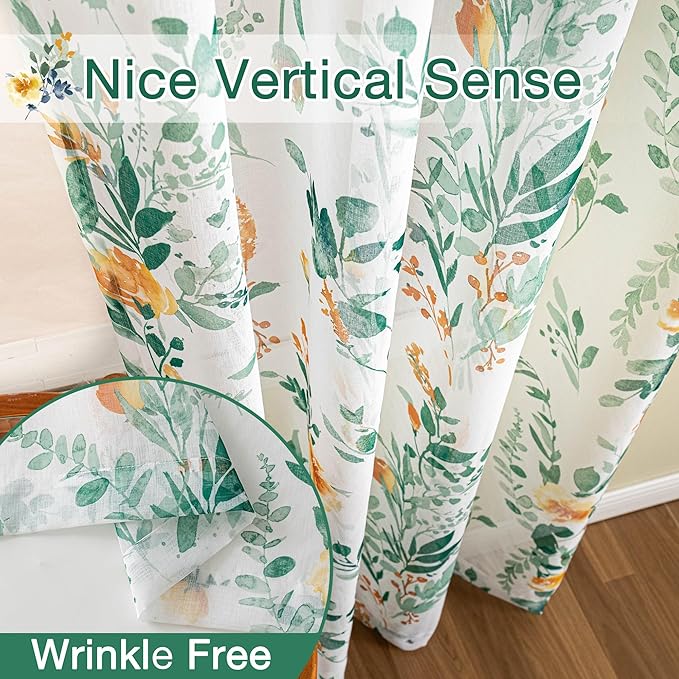 MYSKY HOME Green Sheer Floral Curtains 102 Inch Length - Image 5
