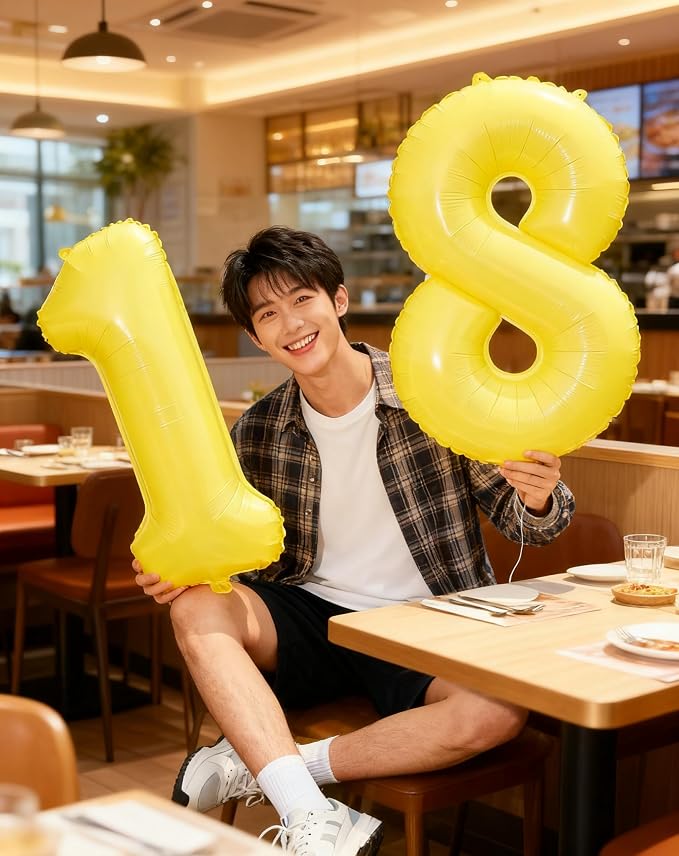 Yellow Number 8 Balloon 40 inch, Balloon numbers party supplies, deco photo - Image 4