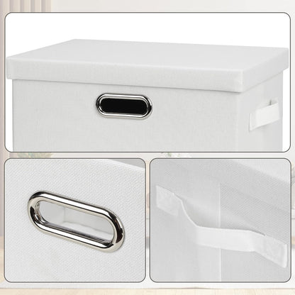 Medium 15" 21 Quart Collapsible Stackable Storage Bins with Lids, 3 Packs White Foldable Fabric Closet Boxes Heavy-duty Linen Cube Baskets Container for Bedroom Office (15 x 11 x 8)