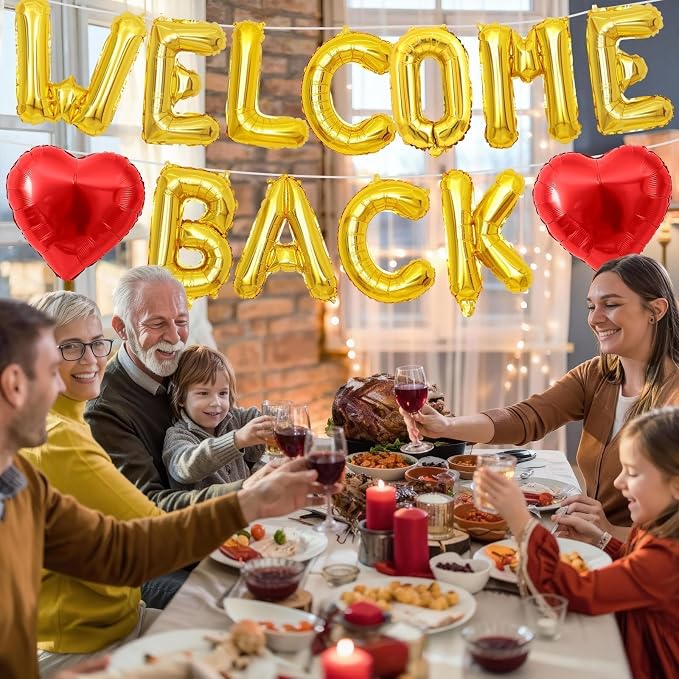 Welcome Back Balloons Red Gold, 16Inch Welcome Back Foil Balloons Banner - Image 7