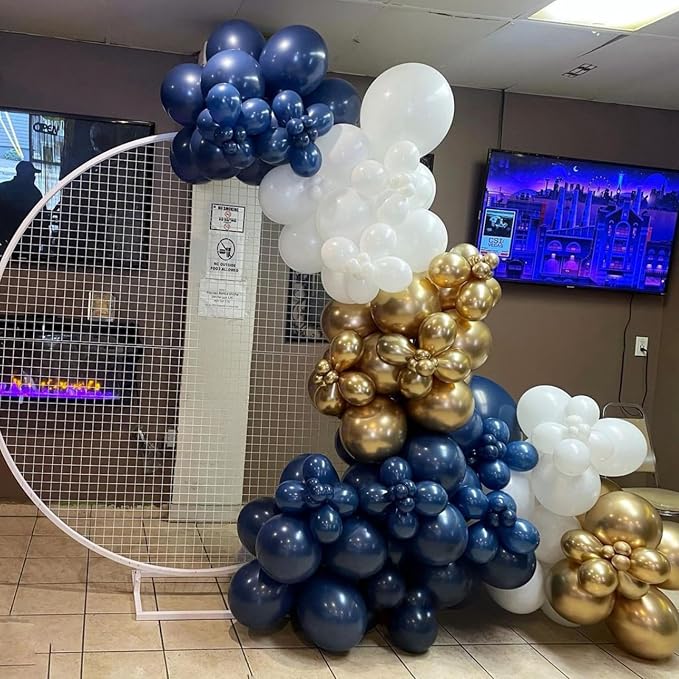 Blue and Gold Balloons Arch Garland Kit, Anniversary Party Decorations | 134pcs - Image 4
