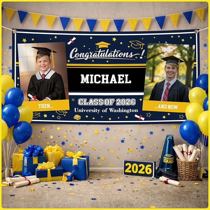 Custom Vinyl Banner, Personalized Grad Backdrop, 4 Size 2Photos | Graduation - Image 8