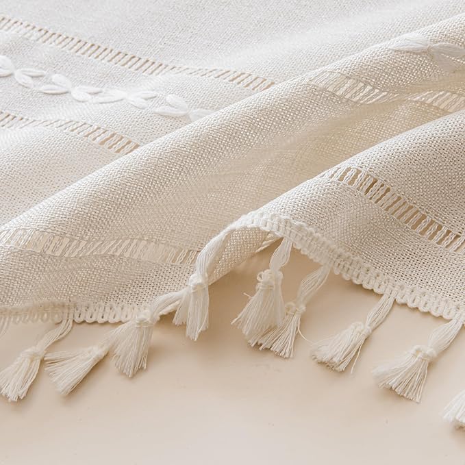 Sutuo Home Ivory Boho Curtain 52W x 18L inch White Striped Light Filtering - Image 9