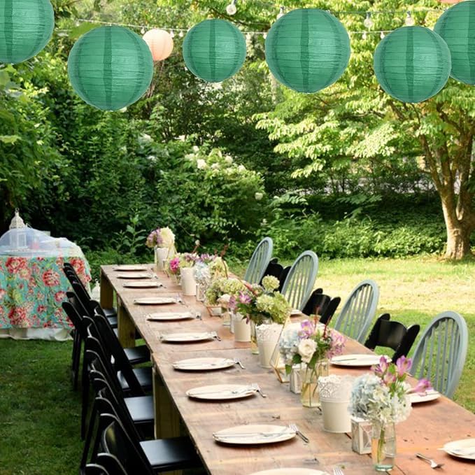 BEISHIDA 12 Inch Green Paper Lanterns 6 Packs Hanging Round Chinese Lantern | - Image 4