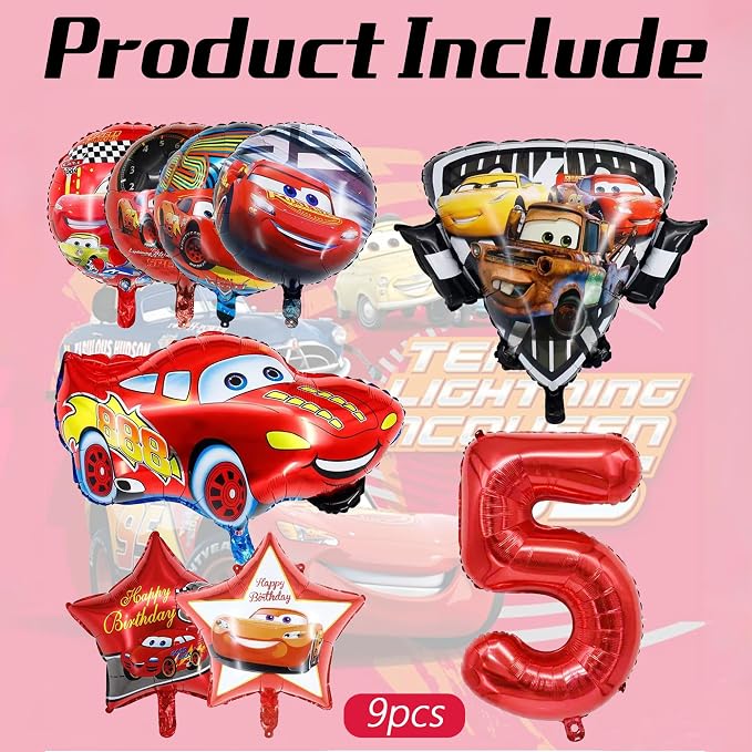 9 Pcs Car Theme Happy Birthday Decorations, Cute Cartoons Party Decorations - Image 3
