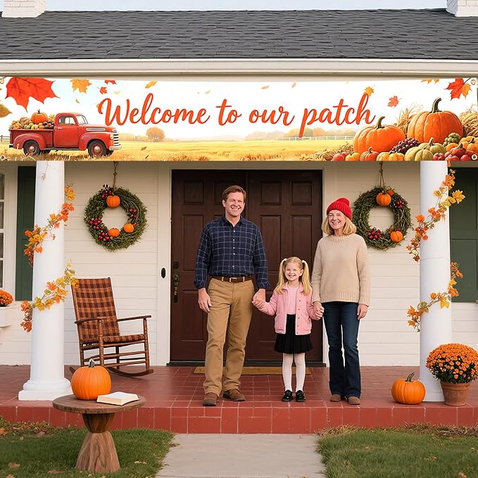 Welcome to Our Patch Large Banner 120x20 Inch, Happy Fall Autumn Harvest - Image 6