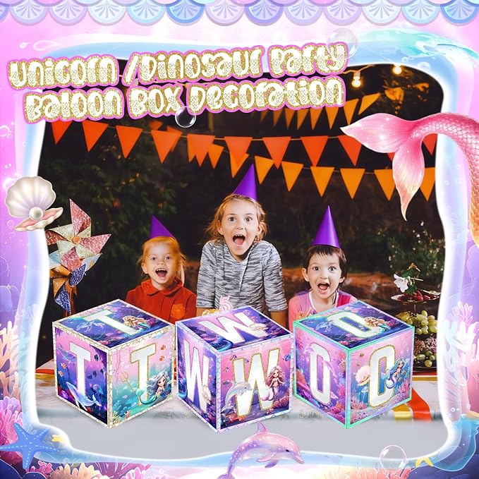 3 Pcs 2nd Mermaid Birthday Decorations Two Birthday Balloon Boxes Mermaid Party - Image 5