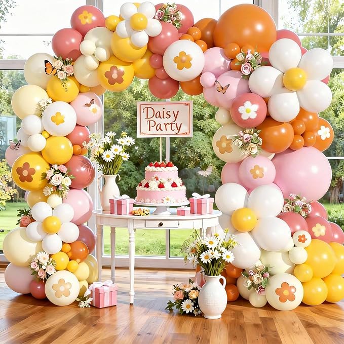 Daisy Balloon Garland Arch Kit, Retro Orange Yellow Pink Boho Balloon Arch Kit - Image 6