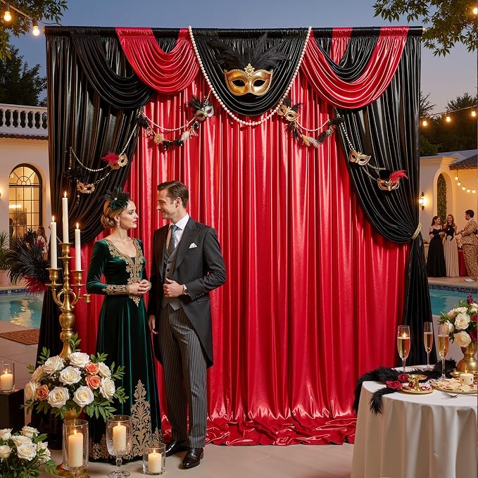 20ft x 10ft Red Black Sequin Backdrop Curtain - Image 7