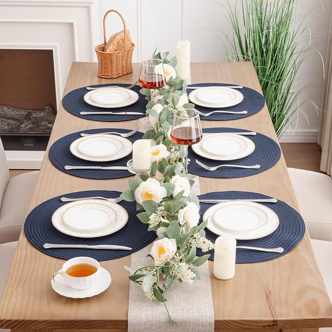 SHACOS Round Placemats Set of 6 Washable 15 inch Circle Polyester Woven Braided - Image 2