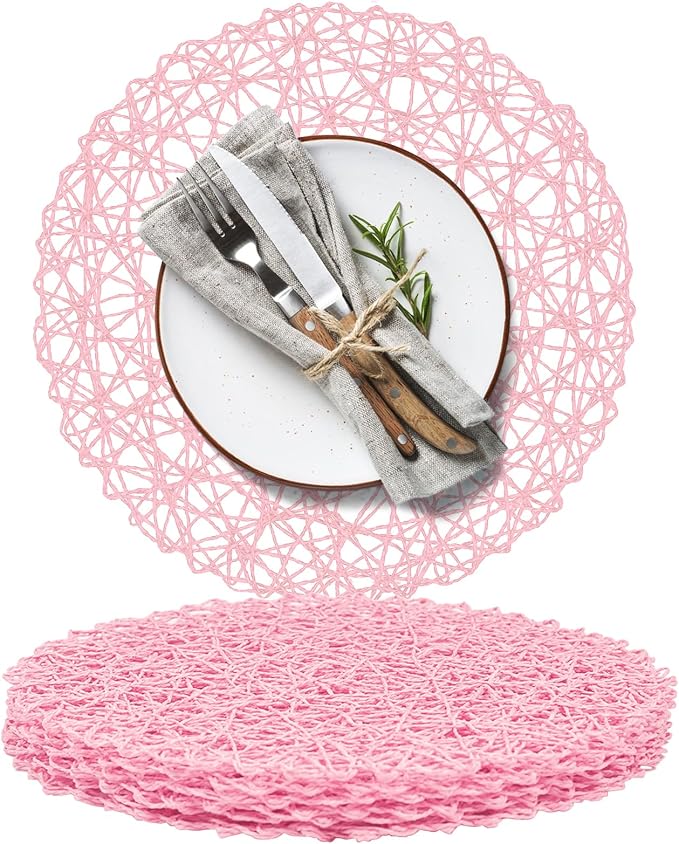 AHHFSMEI Paper Braided Round Placemats Set of 6 Natural Non-Slip Heat Resistant by AHHFSMEI