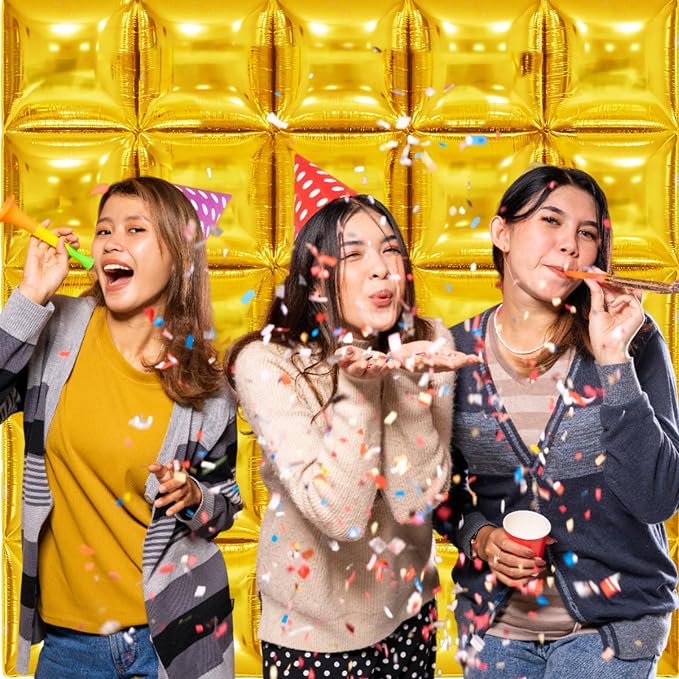 Metallic Gold Double Sided Square Foil Balloons Wall, 19 Inches Chrome Foil - Image 5