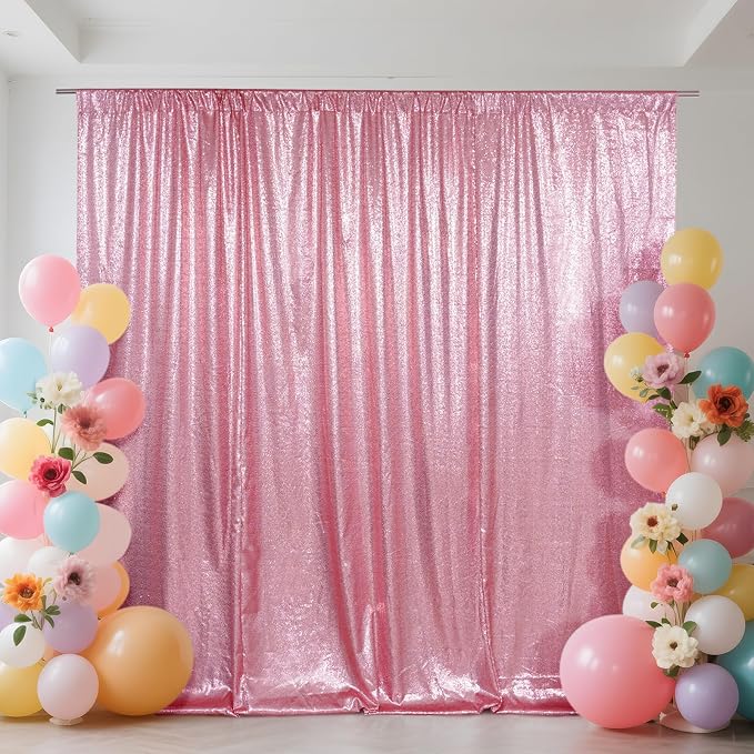 SquarePie 8x8ft Fuchsia Pink Sequin Backdrop, High Density Non-Transparent by SquarePie