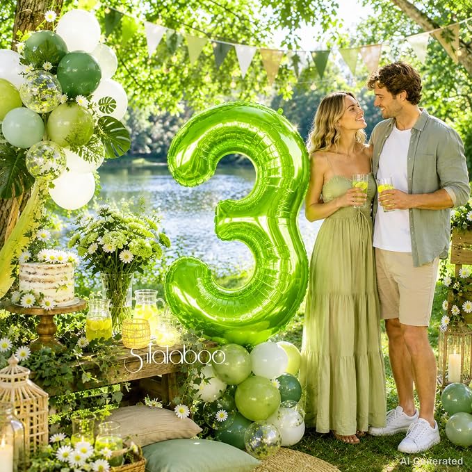 40 Inch Green Number 3 Balloon Lime Big Large Helium Number 0-9 | Giant Digital - Image 2
